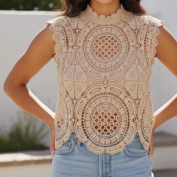 Rebellion Tops - REBELLION Boho Crochet Sleeveless Top size small